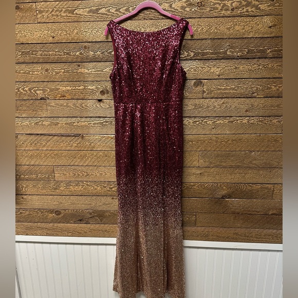 Elegant Burgundy & Rosegold Sequin Gown Size Small - Picture 2 of 9